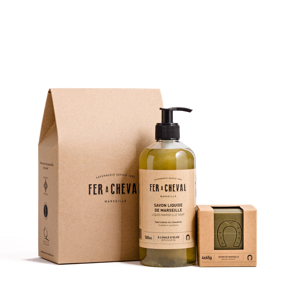 Pure Olive Marseille Soap Duo - 500 ml liquid and sliced ​​cube 4x65g