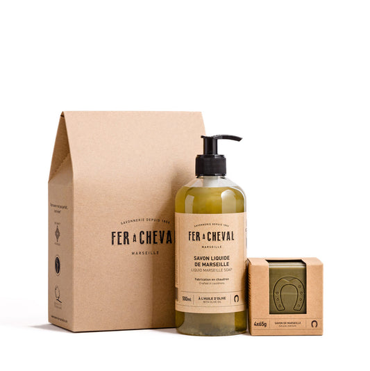 Pure Olive Marseille Soap Duo - 500 ml liquid and sliced ​​cube 4x65g