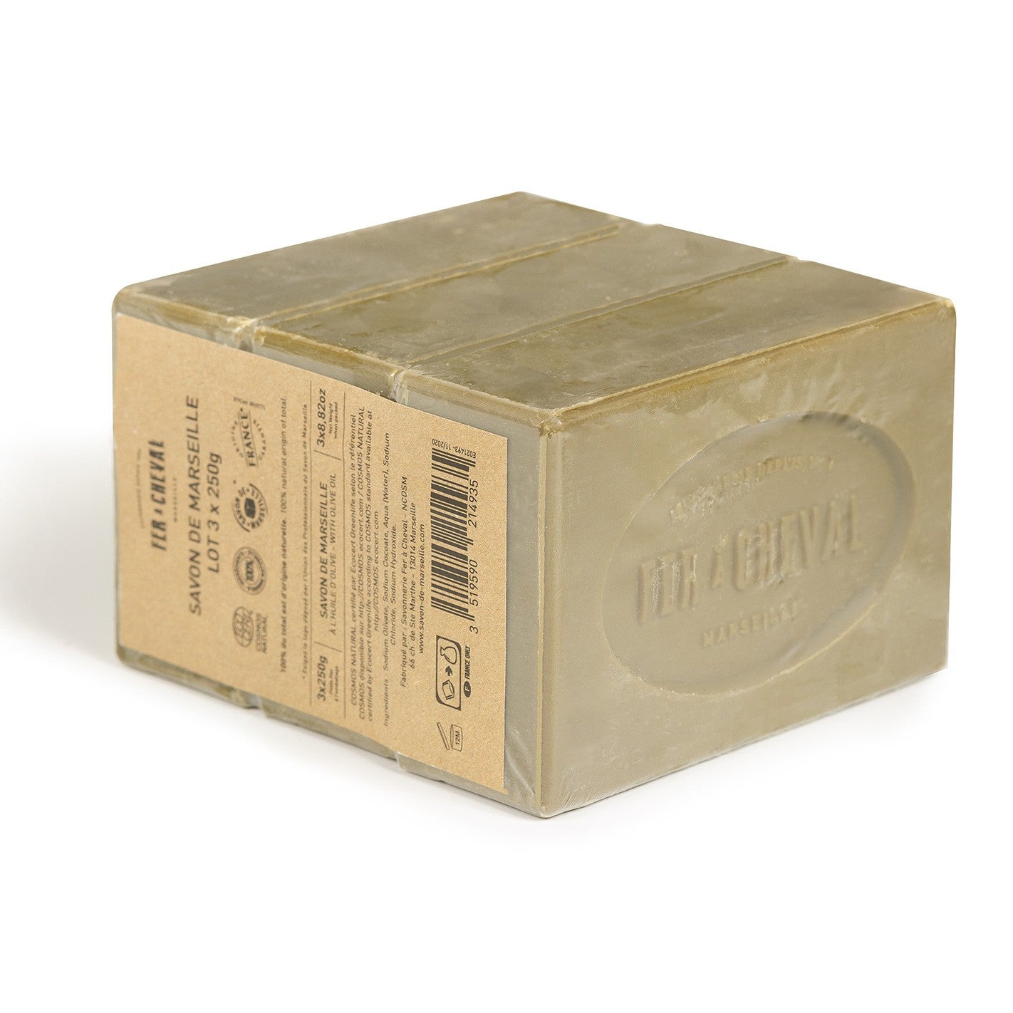 Savon de Marseille Pur Olive Lot 3x250g - Savonnerie Fer à Cheval